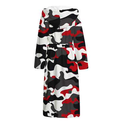 Red Snow Camouflage Print Hooded Bathrobe