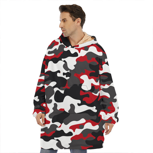 Red Snow Camouflage Print Hoodie Blanket