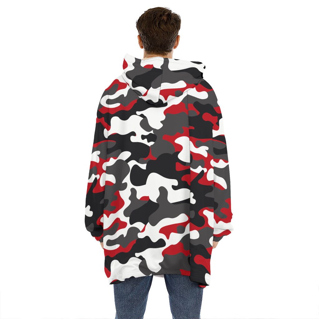 Red Snow Camouflage Print Hoodie Blanket