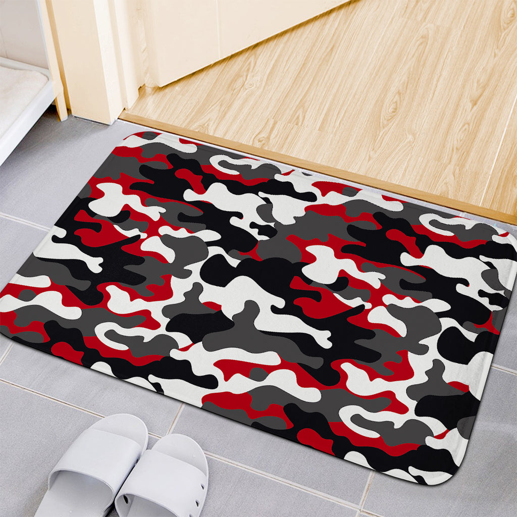 Red Snow Camouflage Print Indoor Door Mat