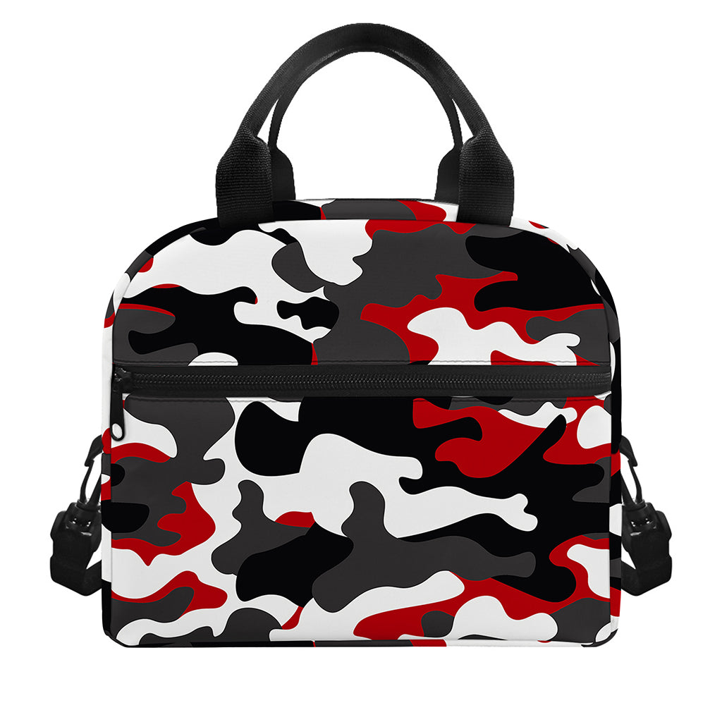 Red Snow Camouflage Print Insulated Lunch Bag