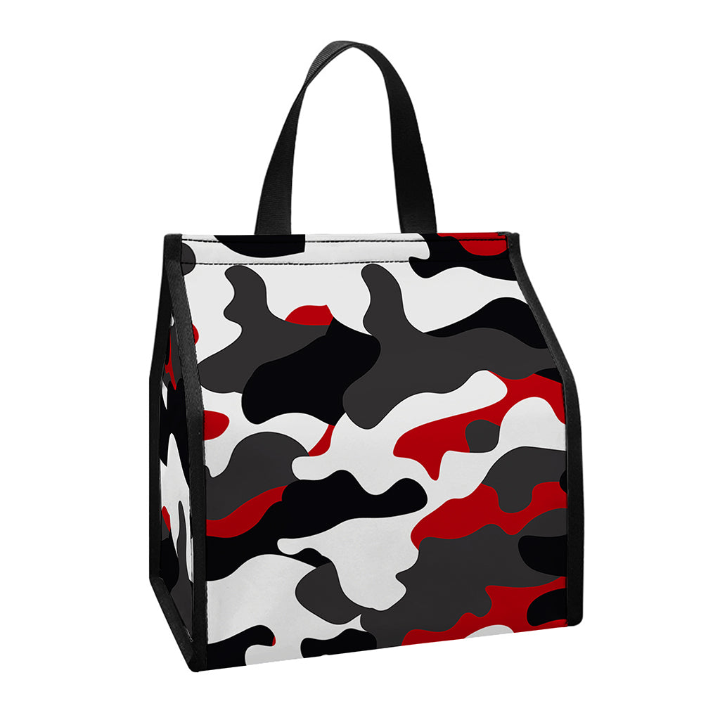 Red Snow Camouflage Print Insulated Lunch Tote