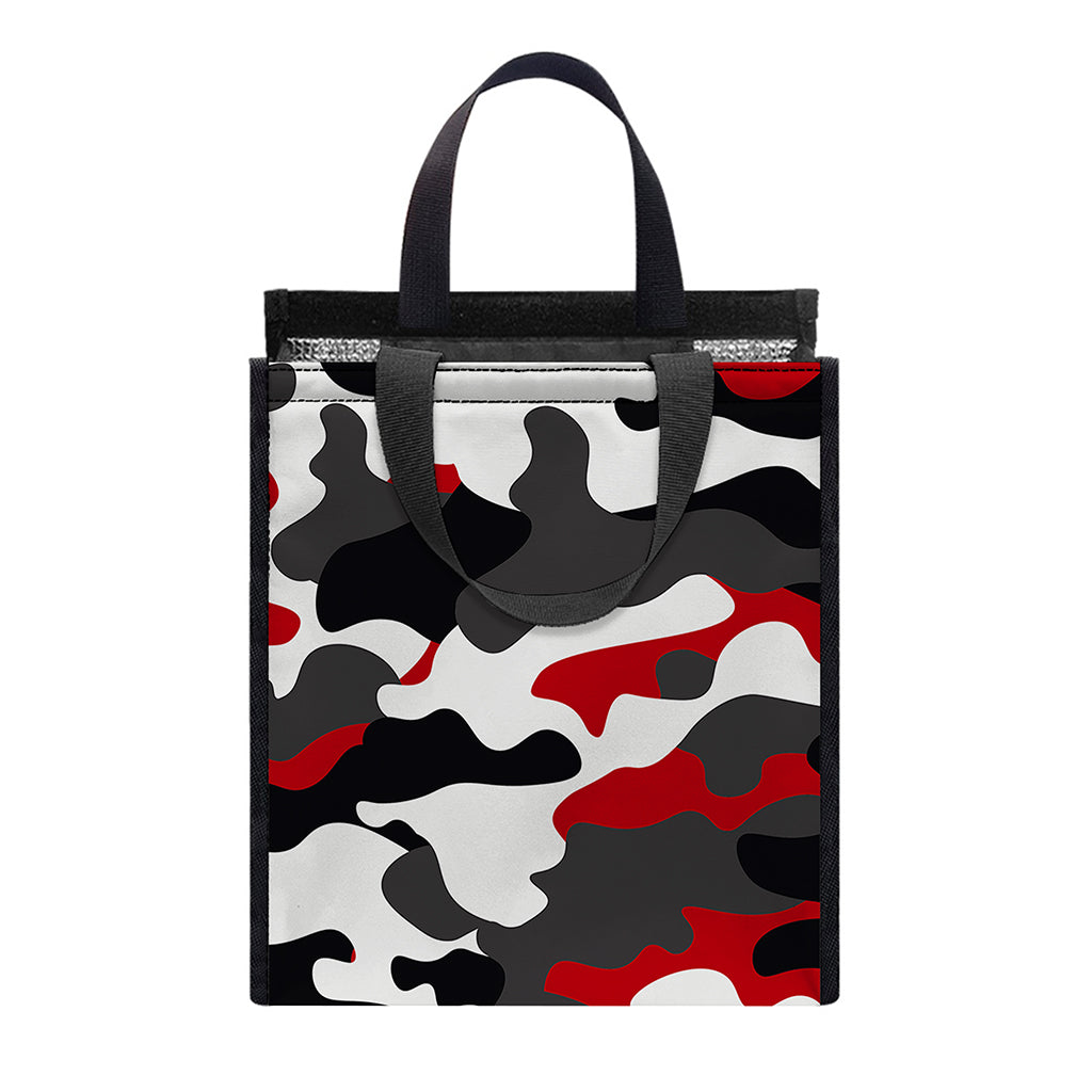 Red Snow Camouflage Print Insulated Lunch Tote
