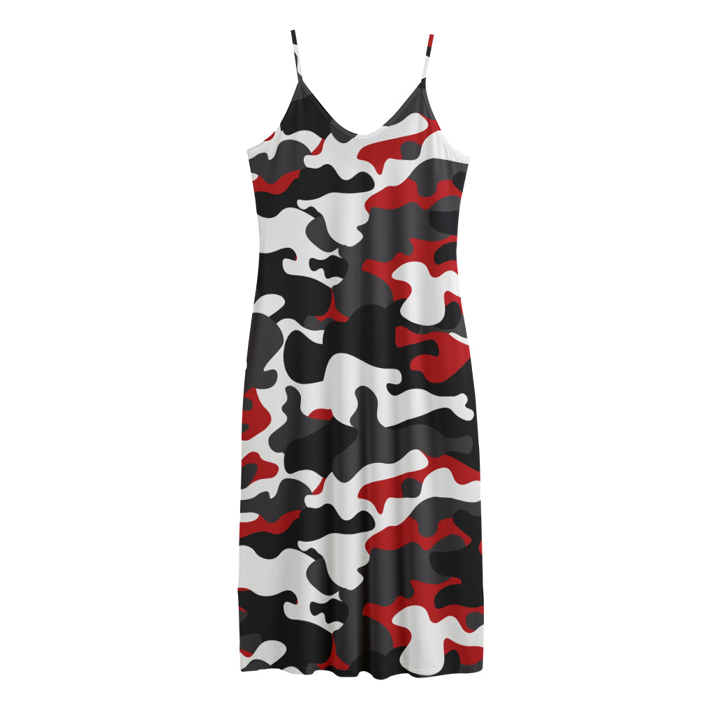 Red Snow Camouflage Print Jersey Midi Cami Dress