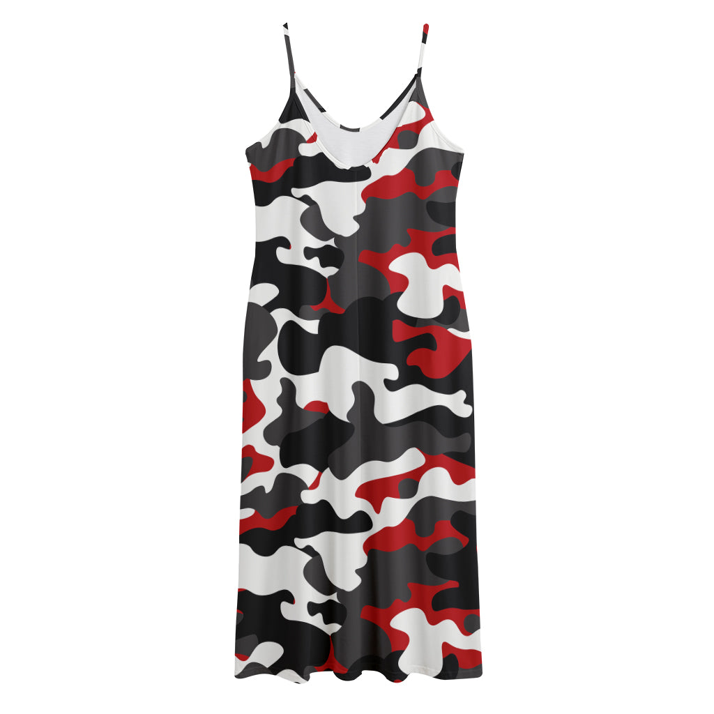 Red Snow Camouflage Print Jersey Midi Cami Dress