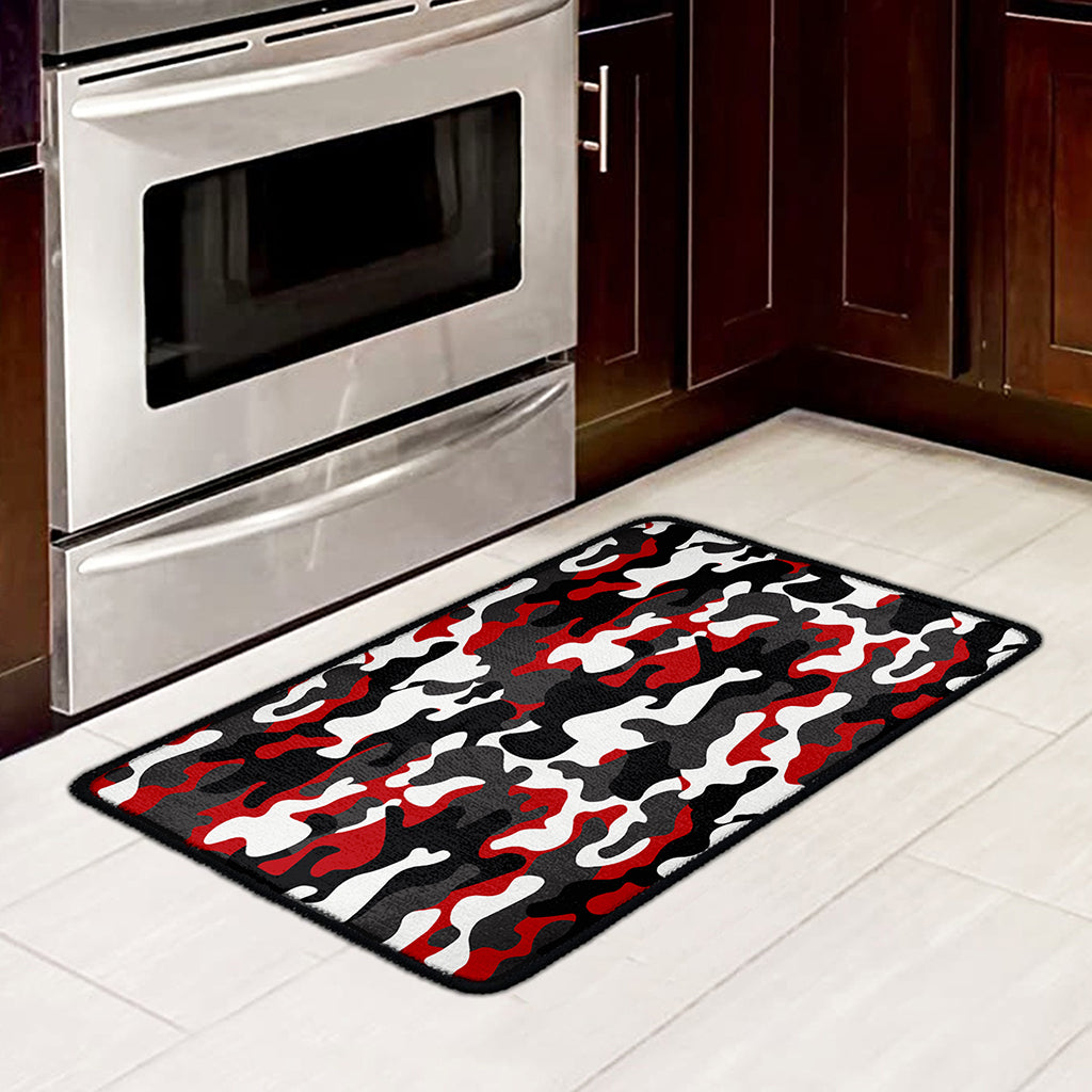 Red Snow Camouflage Print Kitchen Mat