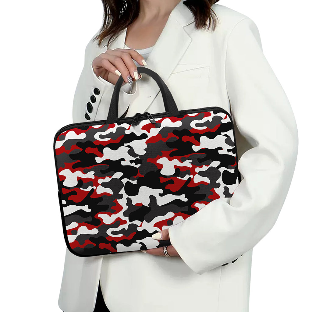 Red Snow Camouflage Print Laptop Sleeve With Handle