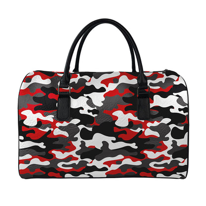 Red Snow Camouflage Print Leather Duffle Bag