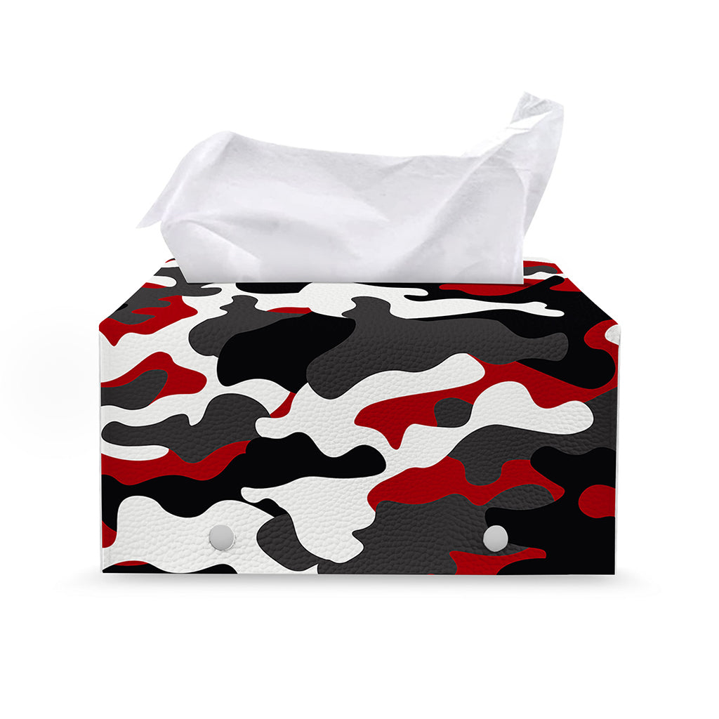 Red Snow Camouflage Print Leather Tissue Box Cover