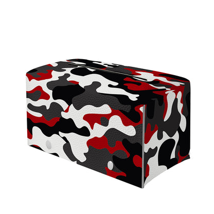 Red Snow Camouflage Print Leather Tissue Box Cover