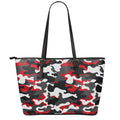 Red Snow Camouflage Print Leather Tote Bag With Zipper