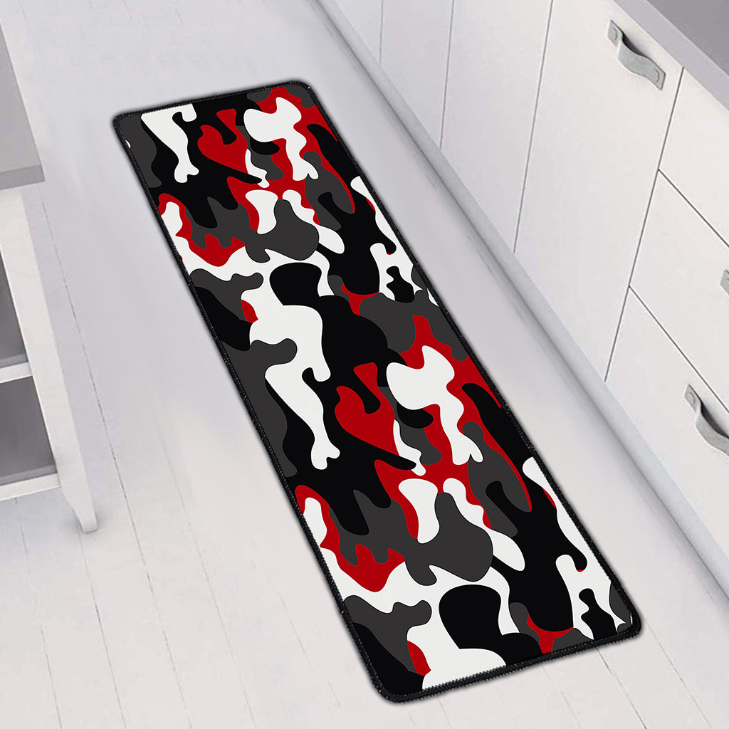 Red Snow Camouflage Print Long Kitchen Mat