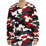 Red Snow Camouflage Print Long Sleeve Baseball Jersey