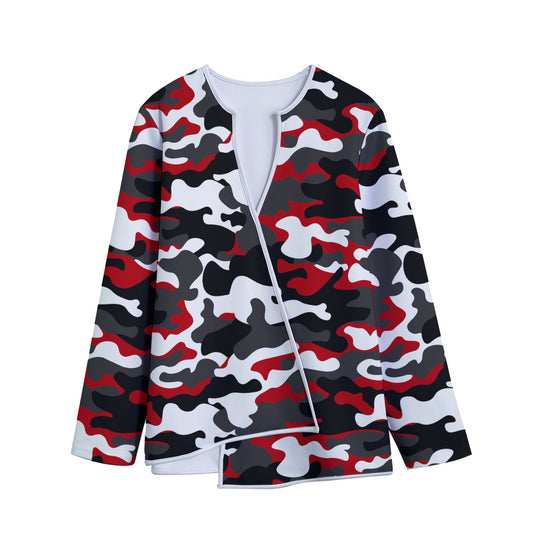 Red Snow Camouflage Print Long Sleeve Short Coat