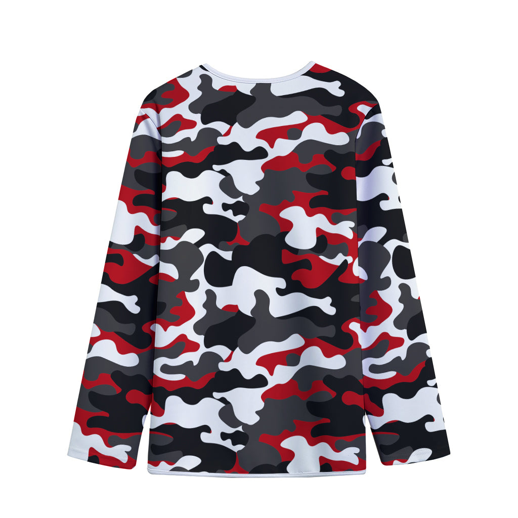 Red Snow Camouflage Print Long Sleeve Short Coat