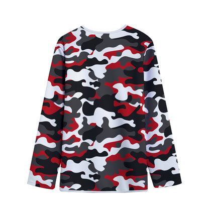 Red Snow Camouflage Print Long Sleeve Short Coat