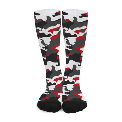 Red Snow Camouflage Print Long Socks
