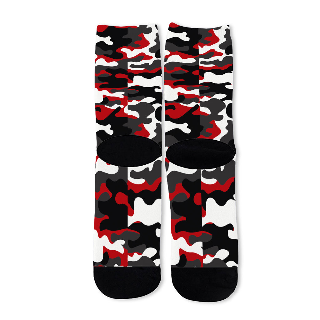 Red Snow Camouflage Print Long Socks