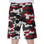 Red Snow Camouflage Print Men's Beach Shorts