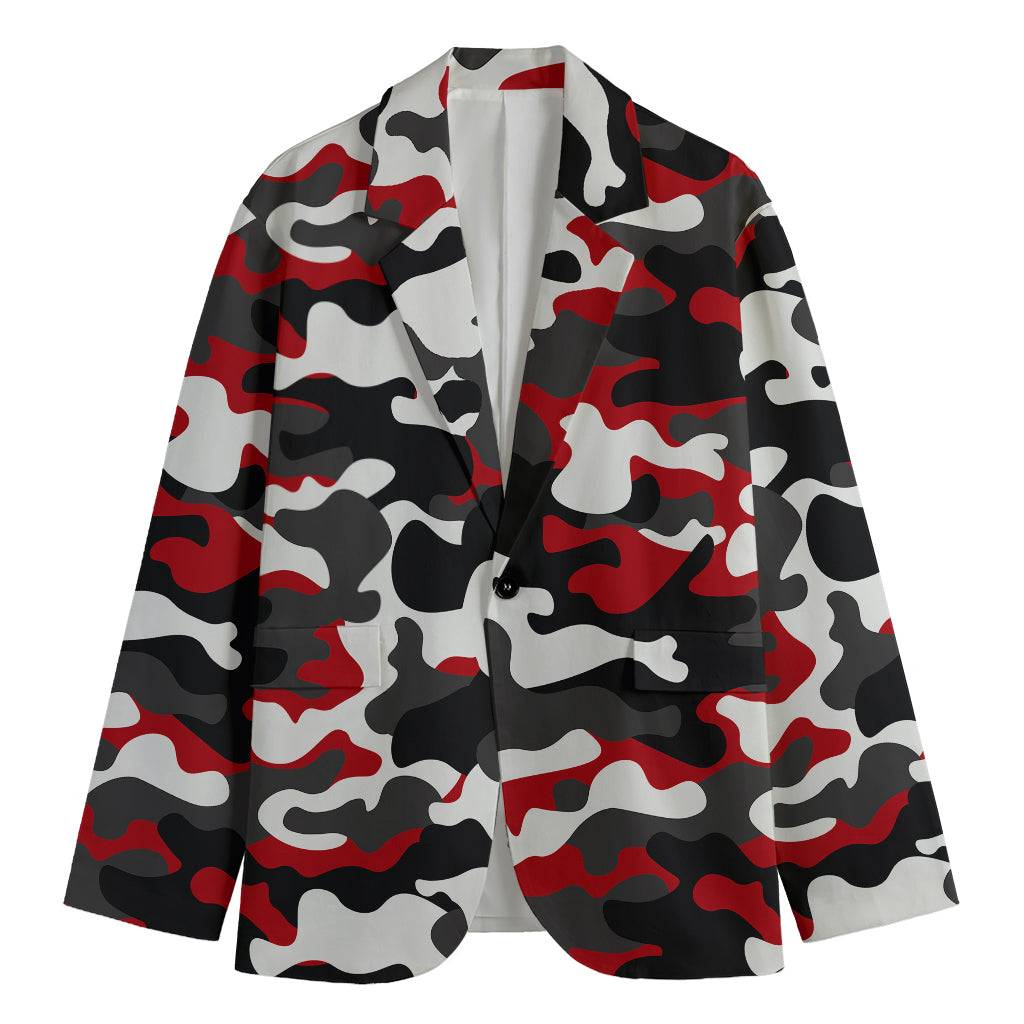 Red Snow Camouflage Print Men's Blazer