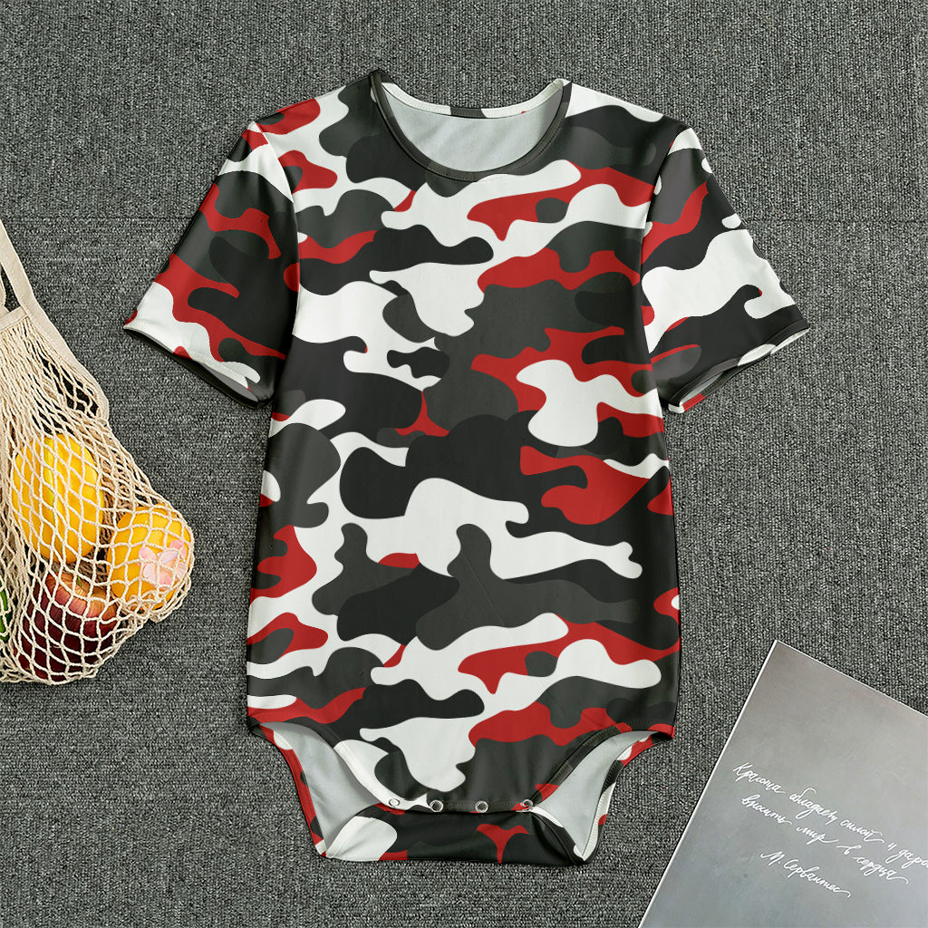 Red Snow Camouflage Print Men's Bodysuit