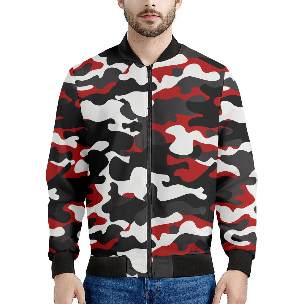 Red Snow Camouflage Print Men's Bomber Jacket