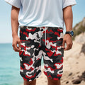 Red Snow Camouflage Print Men's Cargo Shorts