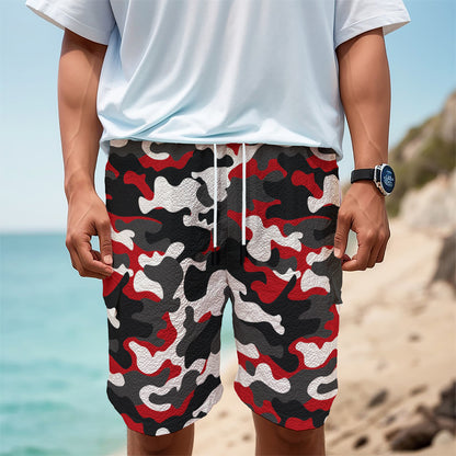 Red Snow Camouflage Print Men's Cargo Shorts