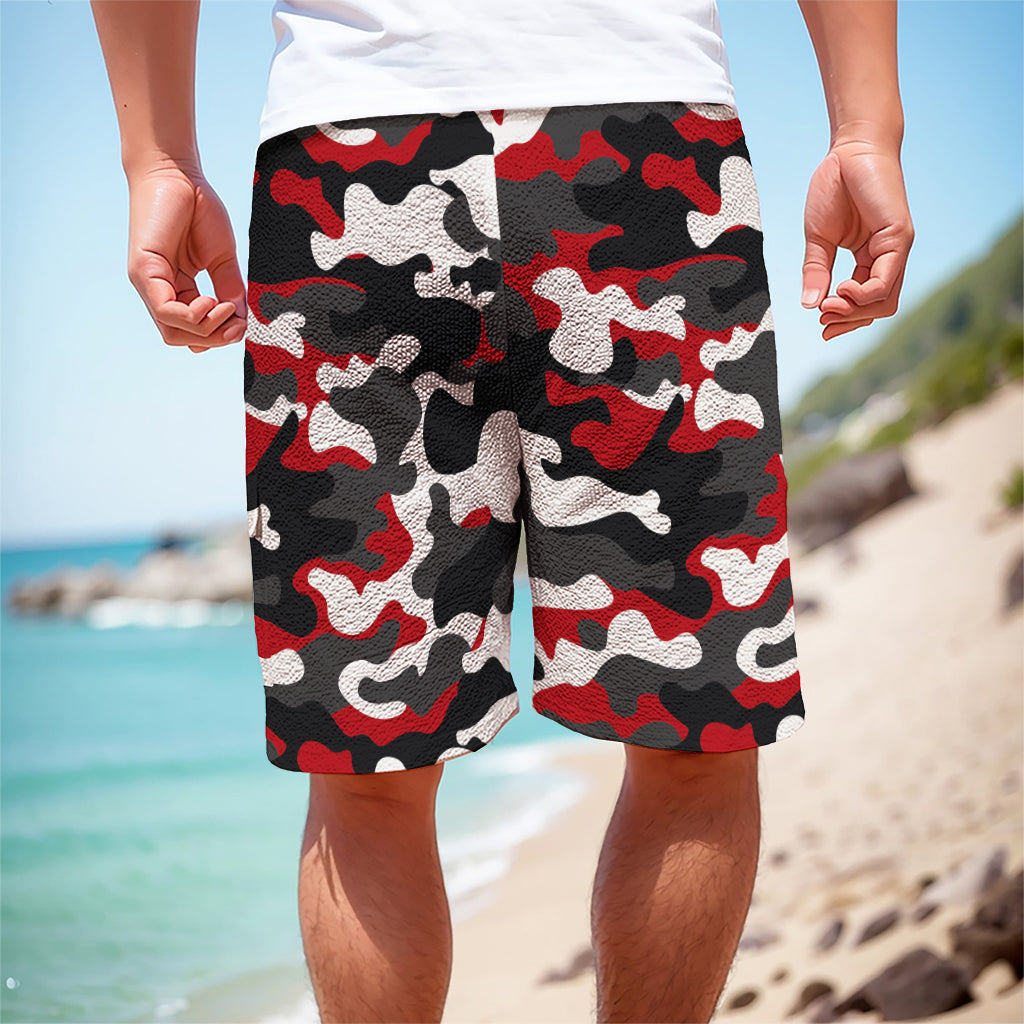 Red Snow Camouflage Print Men's Cargo Shorts