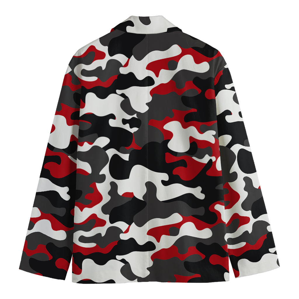 Red Snow Camouflage Print Men's Cotton Blazer