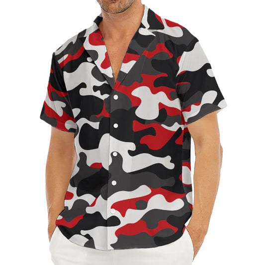 Red Snow Camouflage Print Men's Deep V-Neck Shirt