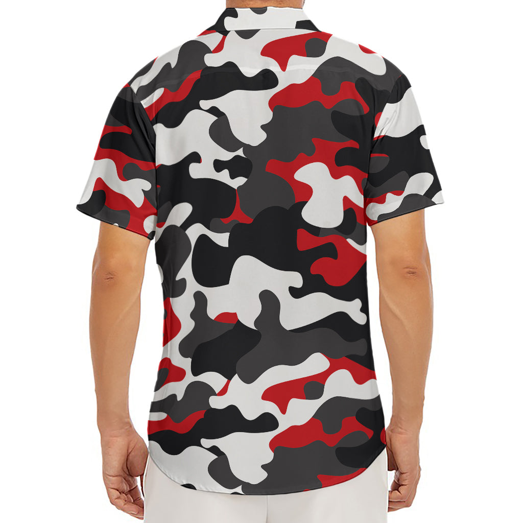 Red Snow Camouflage Print Men's Deep V-Neck Shirt