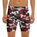 Red Snow Camouflage Print Men's Long Boxer Briefs