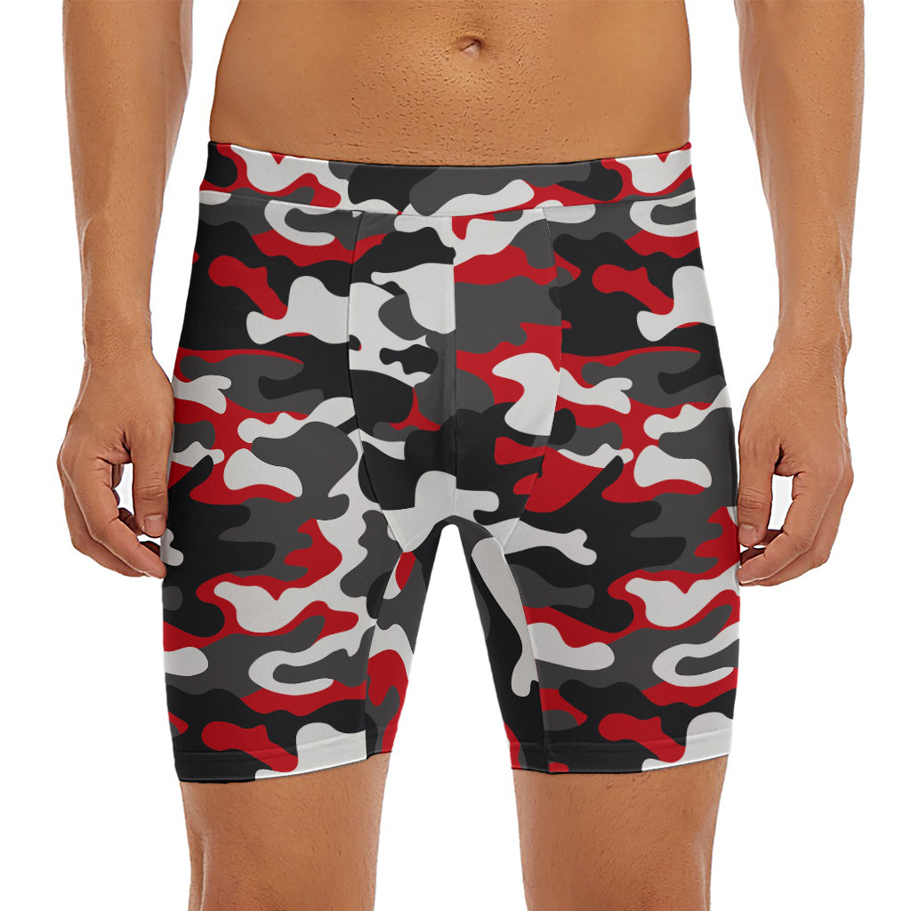 Red Snow Camouflage Print Men's Long Boxer Briefs
