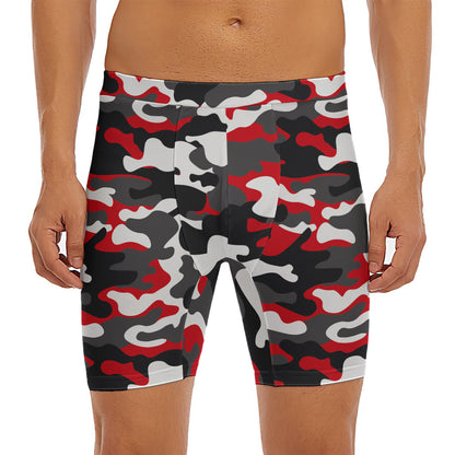 Red Snow Camouflage Print Men's Long Boxer Briefs