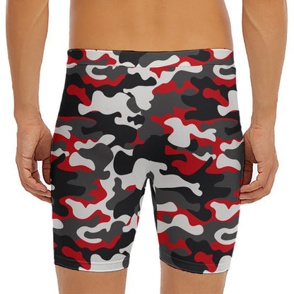 Red Snow Camouflage Print Men's Long Boxer Briefs