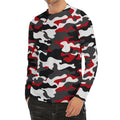 Red Snow Camouflage Print Men's Long Sleeve Rash Guard