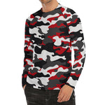 Red Snow Camouflage Print Men's Long Sleeve Rash Guard