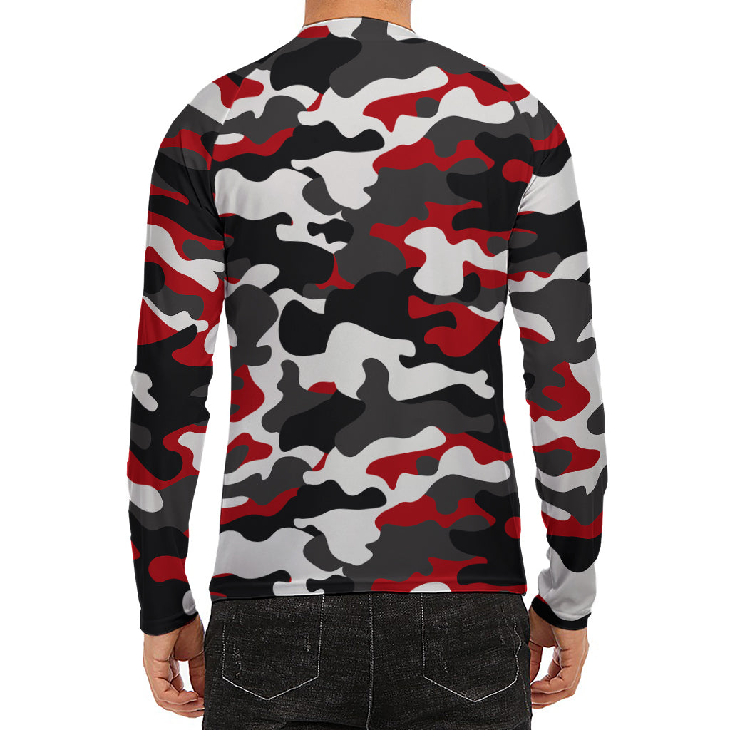 Red Snow Camouflage Print Men's Long Sleeve Rash Guard