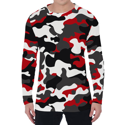Red Snow Camouflage Print Men's Long Sleeve T-Shirt
