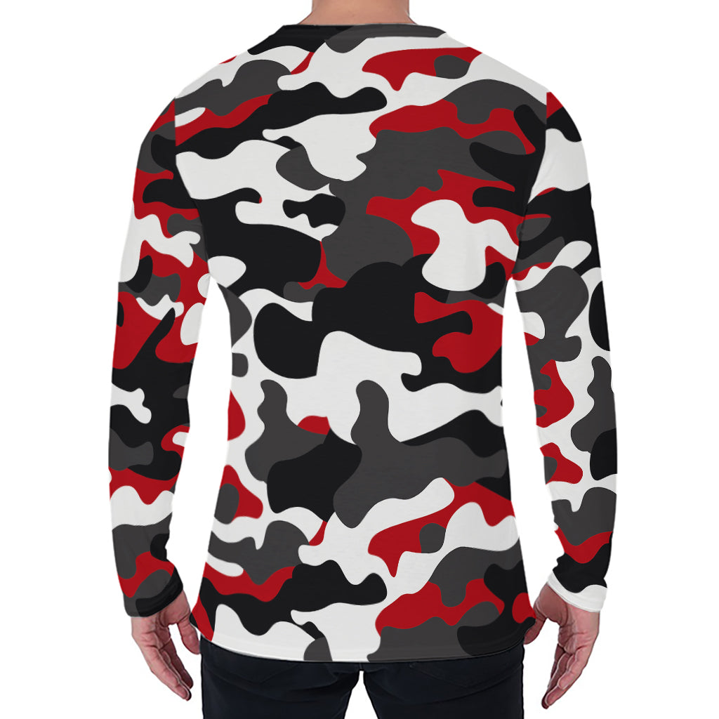 Red Snow Camouflage Print Men's Long Sleeve T-Shirt