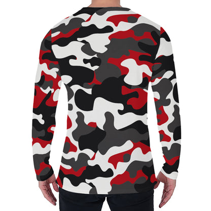 Red Snow Camouflage Print Men's Long Sleeve T-Shirt