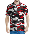 Red Snow Camouflage Print Men's Polo Shirt