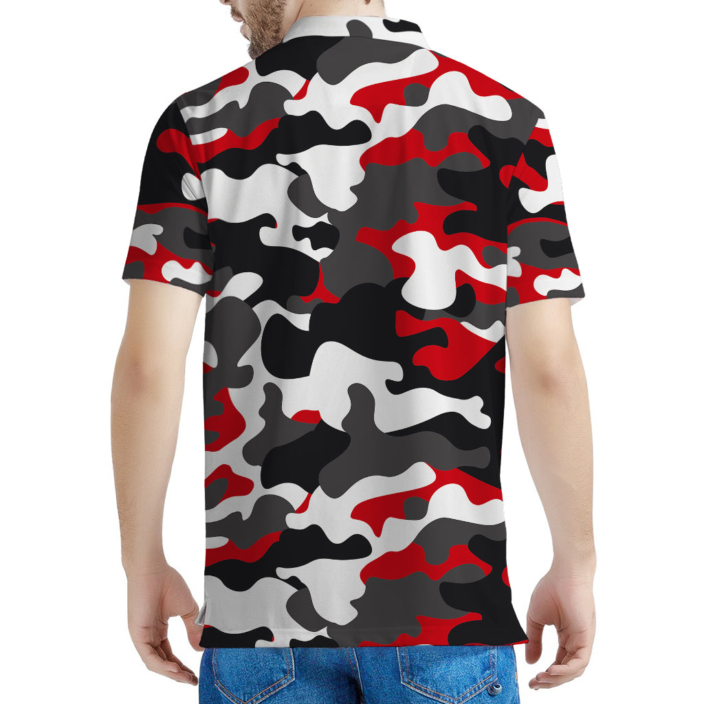 Red Snow Camouflage Print Men's Polo Shirt
