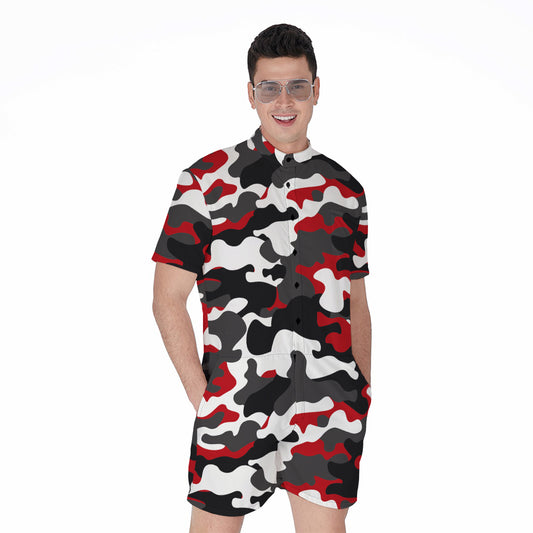 Red Snow Camouflage Print Men's Rompers