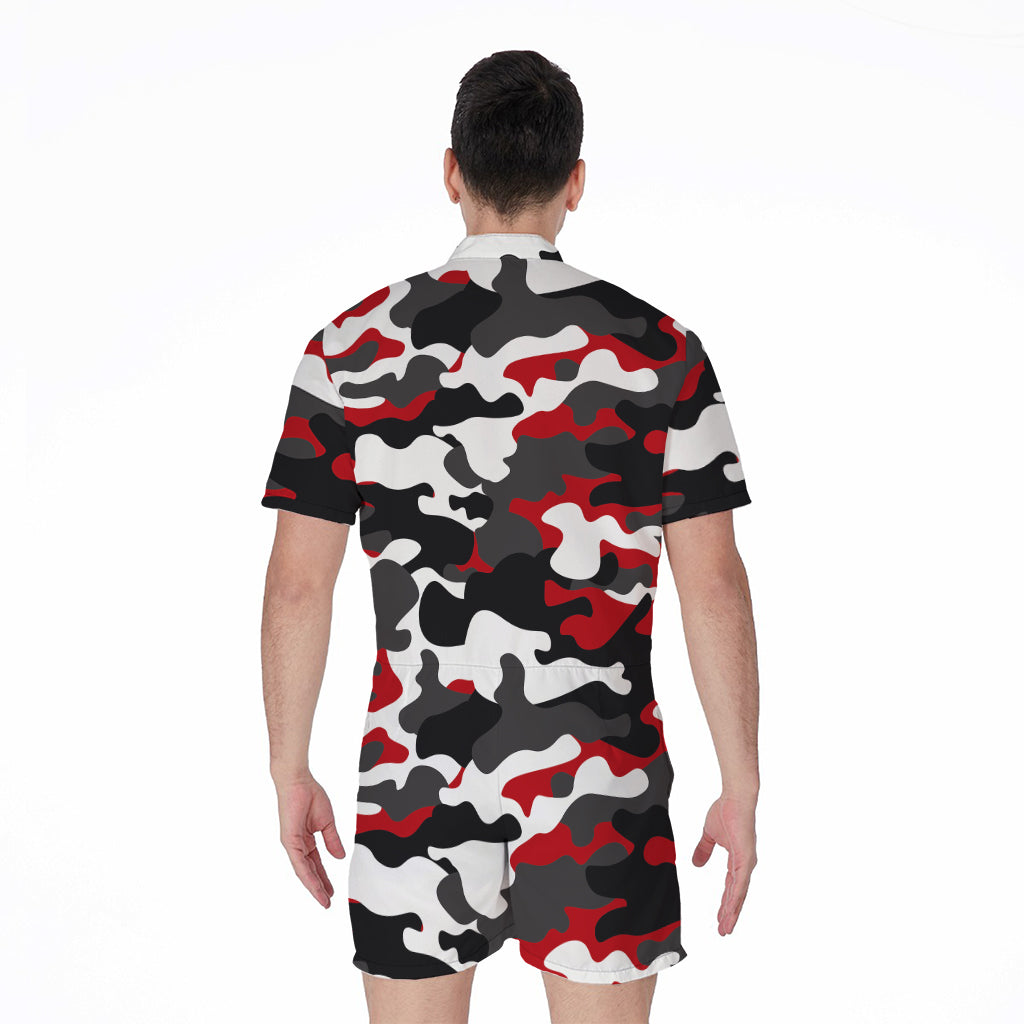 Red Snow Camouflage Print Men's Rompers