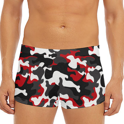 Red Snow Camouflage Print Men's Short Boxer Briefs