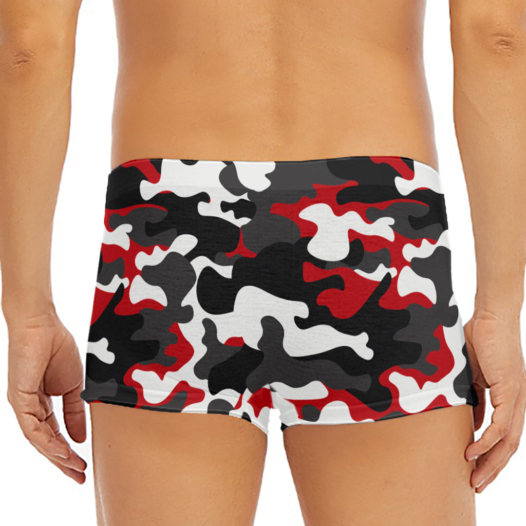 Red Snow Camouflage Print Men's Short Boxer Briefs