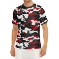 Red Snow Camouflage Print Men's Short Sleeve Rash Guard