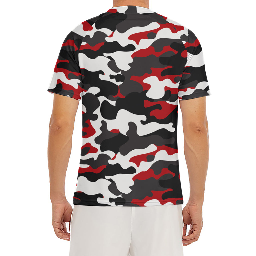 Red Snow Camouflage Print Men's Short Sleeve Rash Guard